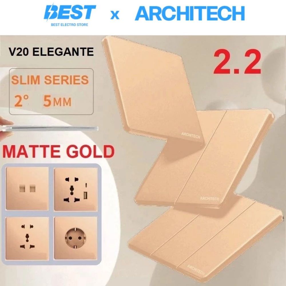 ARCHITECH V20  ELEGANTE GOLD SAKLAR LISTRIK / SAKELAR LAMPU / saklar mewah, saklar modern / SAKLAR  