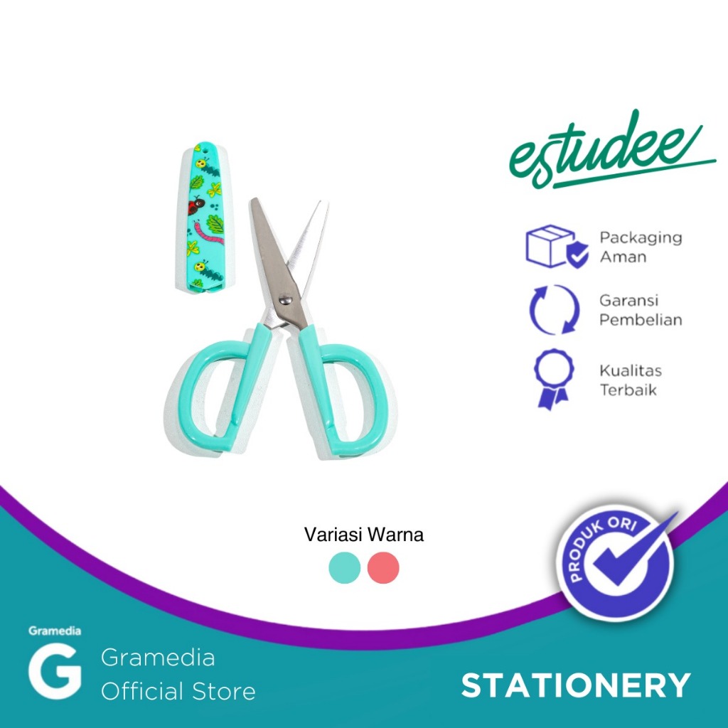 

Gramedia Karawaci - Gunting Estudee Scissors School with Cover 5.5inch Turquoise Es-Sc13