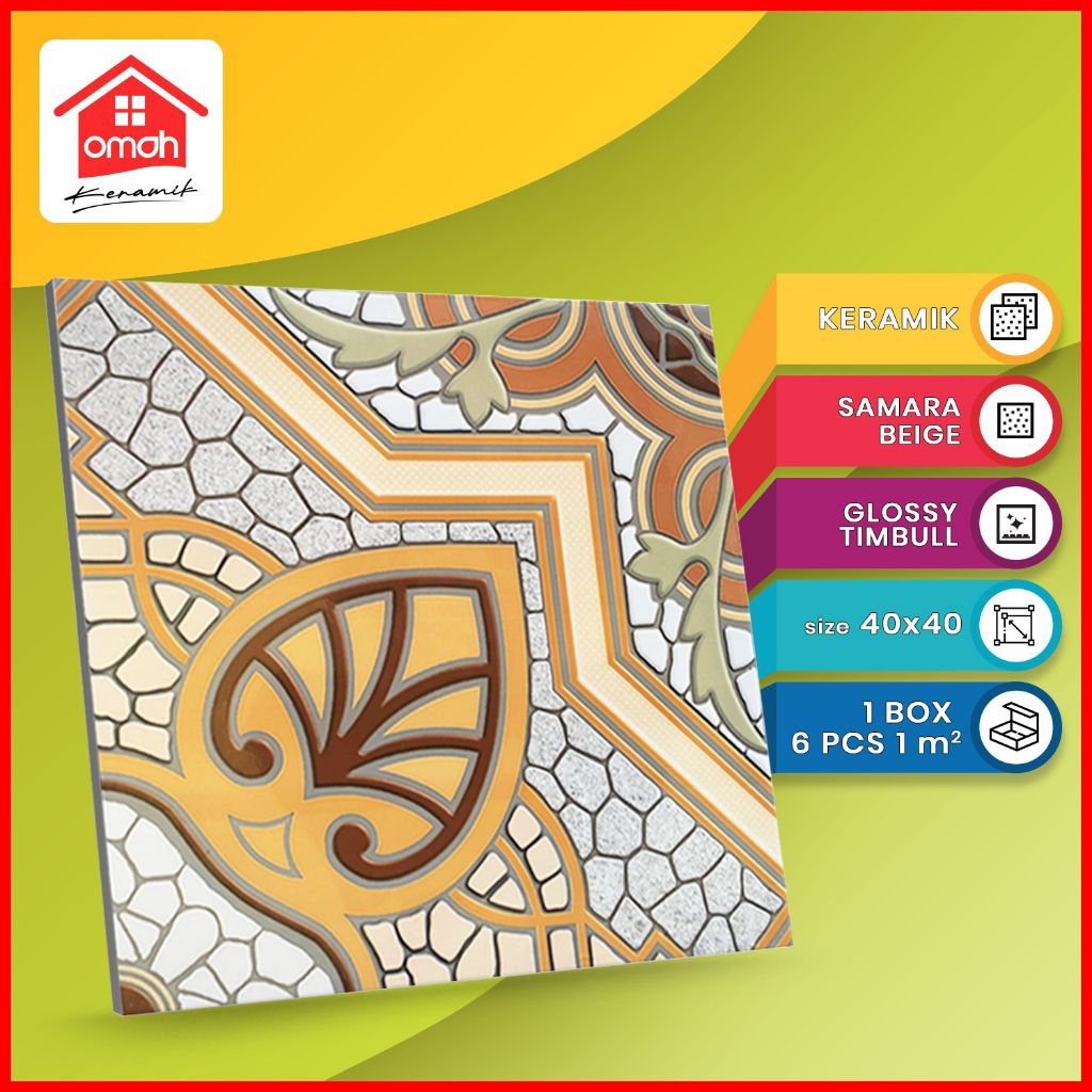Keramik Lantai Kilap Emboss KITA 40X40 Samara Beige