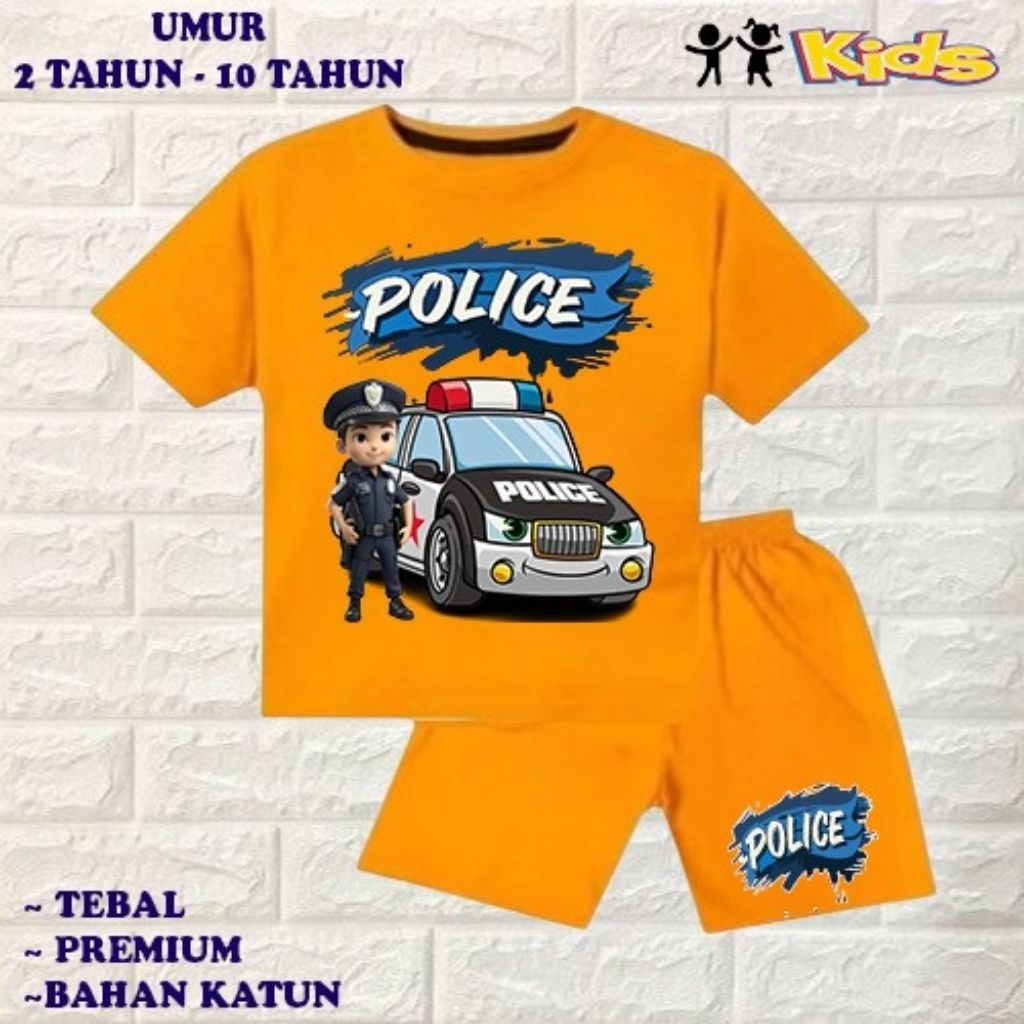 setelan baju anak laki-laki perempuan baju kaos anak laki-laki perempuan motif police polisi umur 6 