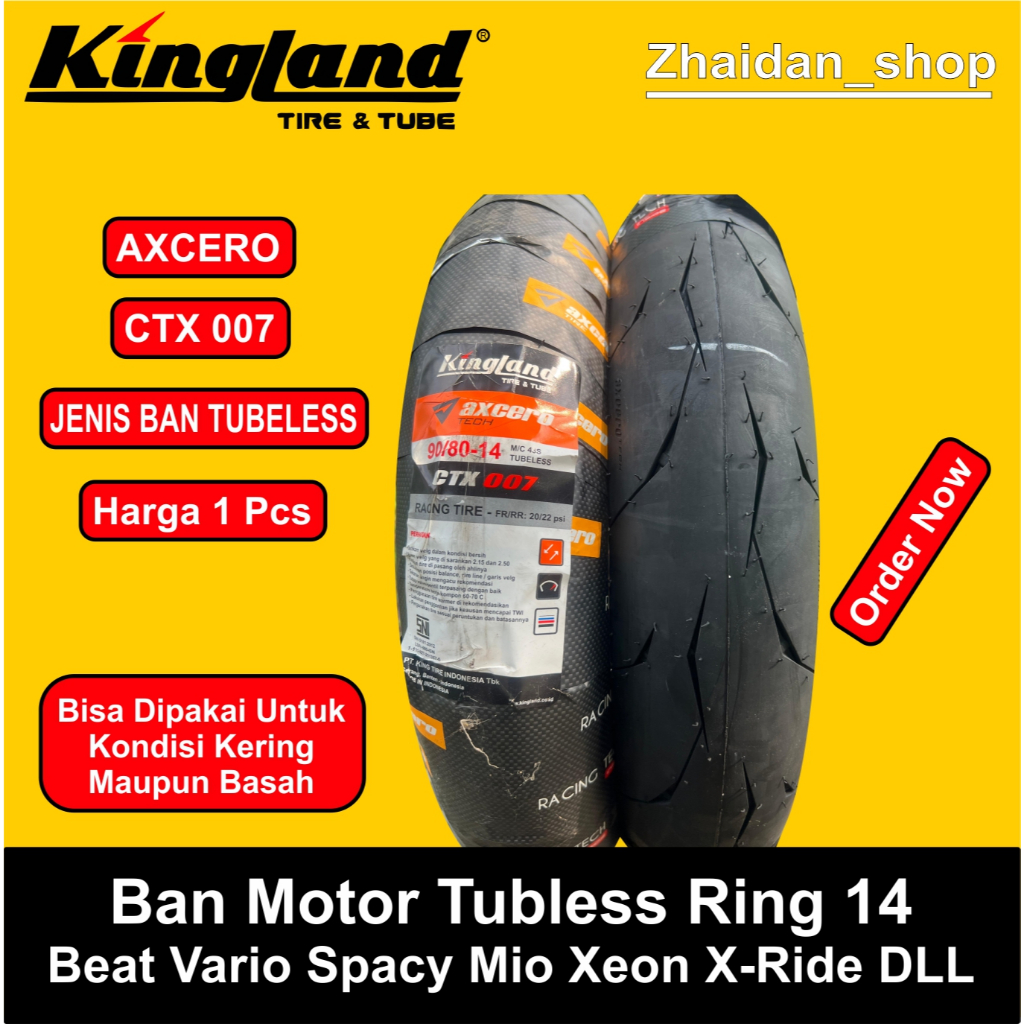 Promo  Ban Motor Kingland Axcero CTX007 Tubless Matic Beat Mio Vario Scoopy Dll Ukuran 90/80 Ring 14