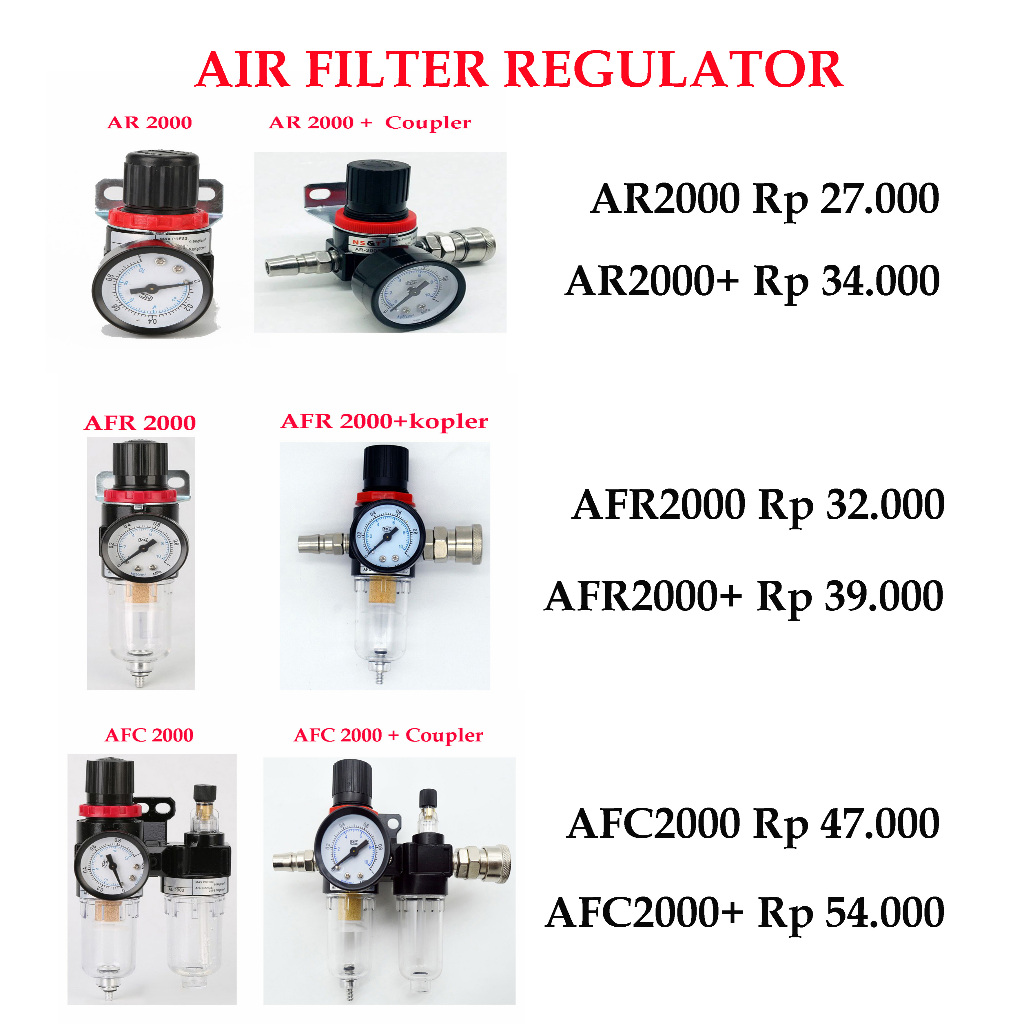 Air Filter Regulator 1/4 Inch Saringan Kompresor Angin Pengatur Tekanan Udara AR2000 AFR2000 AFC2000