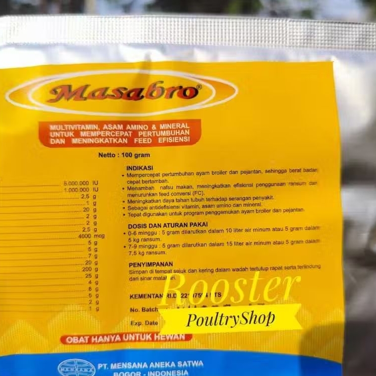 Masabro 100 GRAM Vitamin Multivitamin Untuk Ayam Broiler