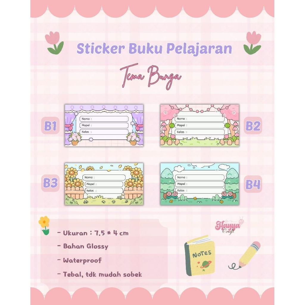 

[READY] Sticker Buku Pelajaran / Tema Bunga / Set isi 12 pcs