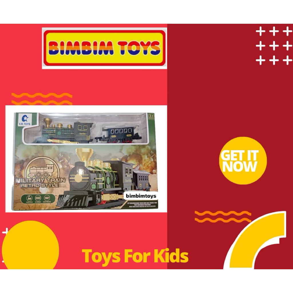 MILITARY TRAIN RETRO , MAINAN ANAK KERETA MILITER DENGAN REL , KERETA REL MAINAN , MAINAN KERETA REL