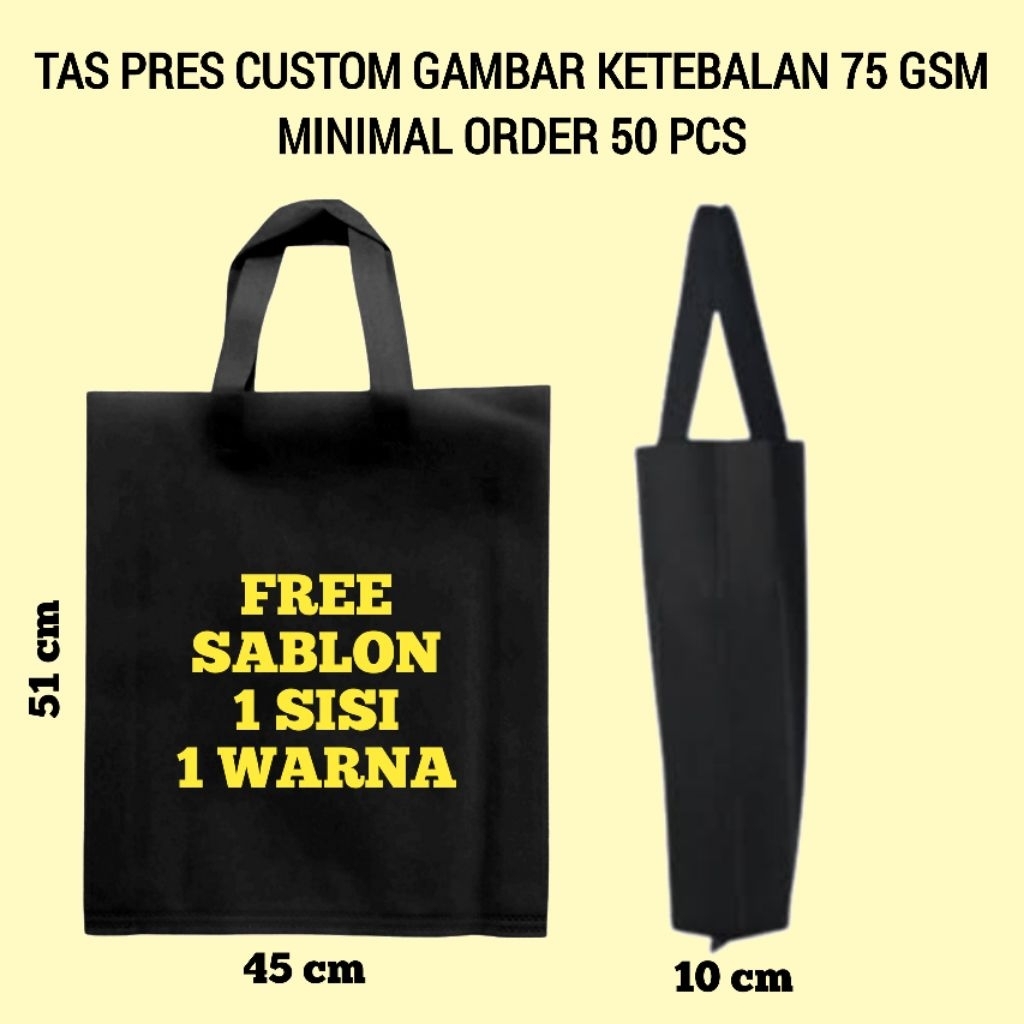 

tas spunbond custom gambar ( HARGA SUDAH TERMASUK SABLON 1 SISI 1 WARNA) ukuran 51×45×10 desain logo brand dan lain lain