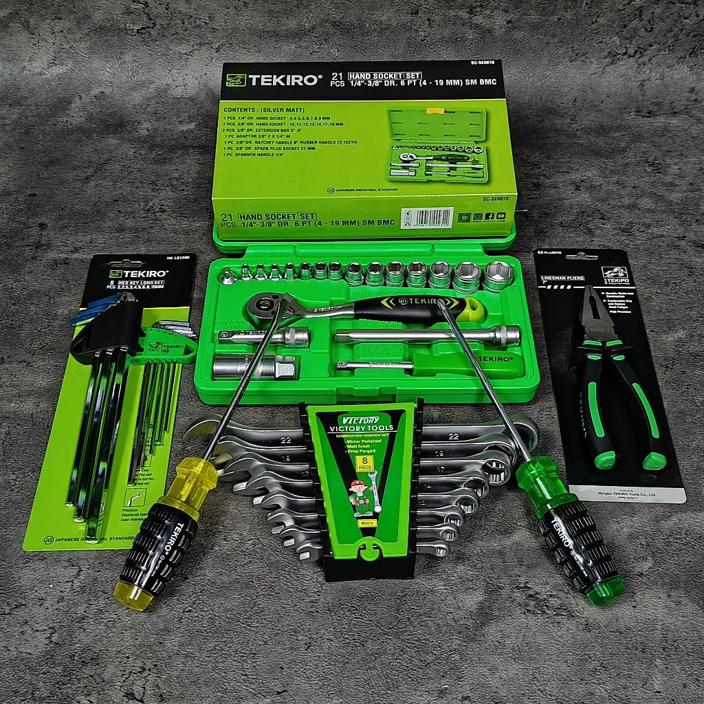Paket Bengkel Tekiro Lengkap Kunci Sok Shock Set 21 Pcs + Ring Pas + Kunci L + Tang + Obeng / Alat B