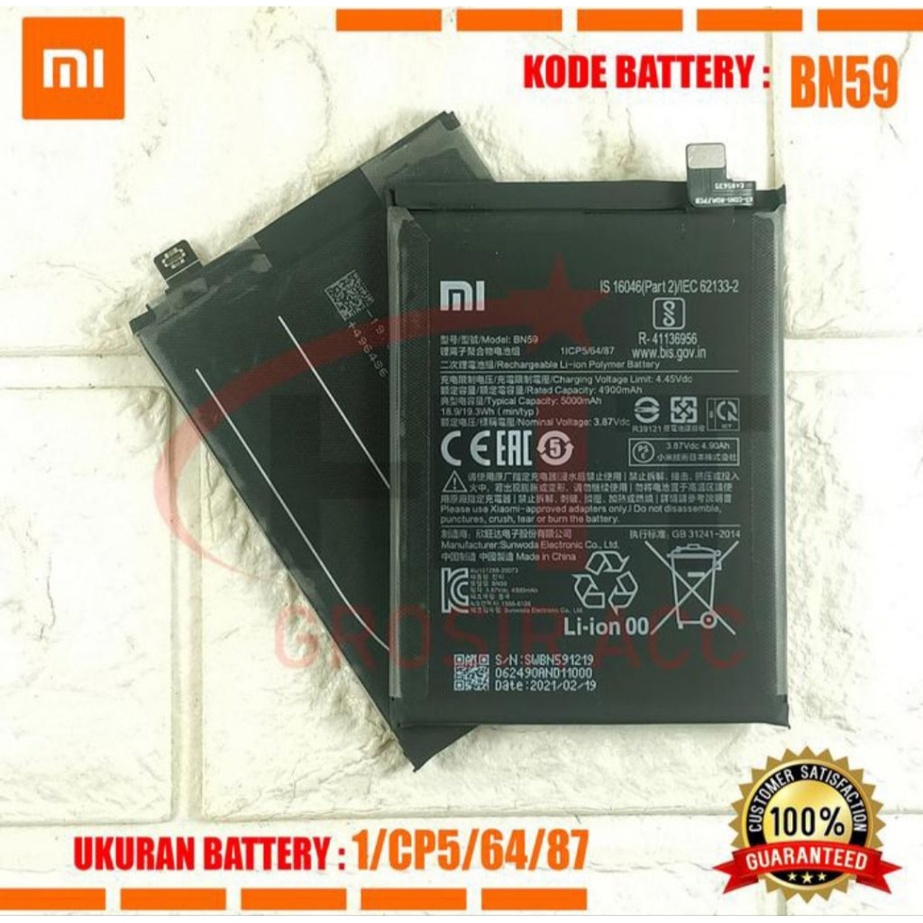 BATU BATERAI XIAOMI REDMI BN59 REDMI NOTE 10 / NOTE 10S