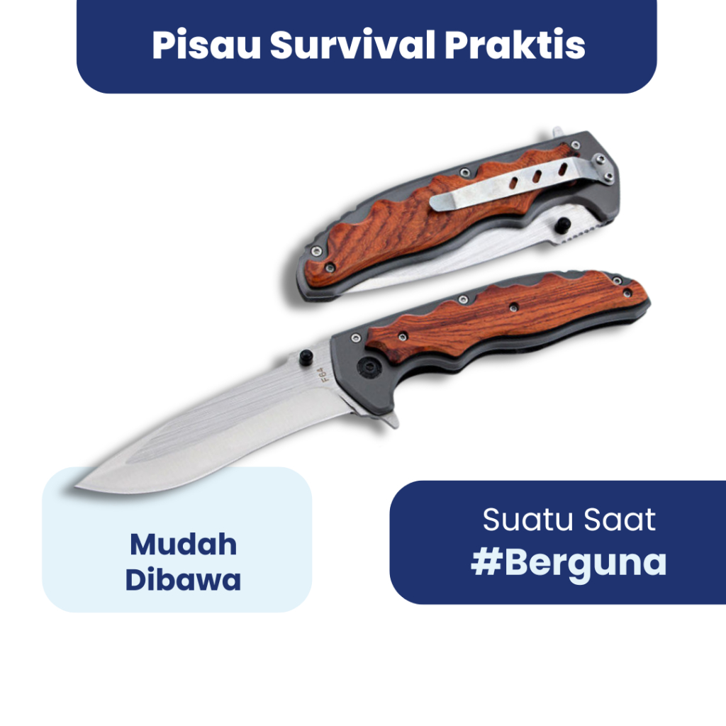 Pisau Lipat Mini Tajam - Pisau Lipat Survival Camping Outdoor Gagang Kayu Multifungsi