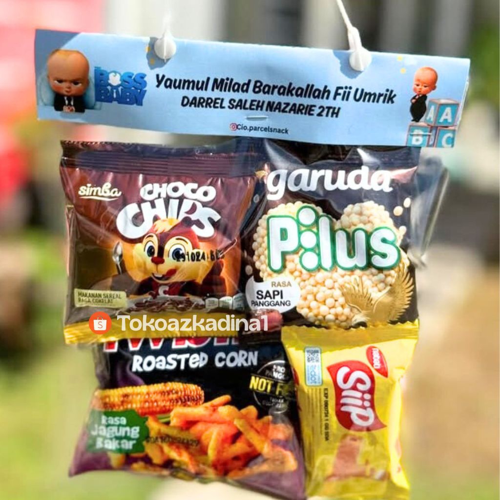 

PAKET SNACK ULANG TAHUN/SEMHAS/KHITAN/AQIQAH/TEDHAK SITEN FREE DESIGN NAMA