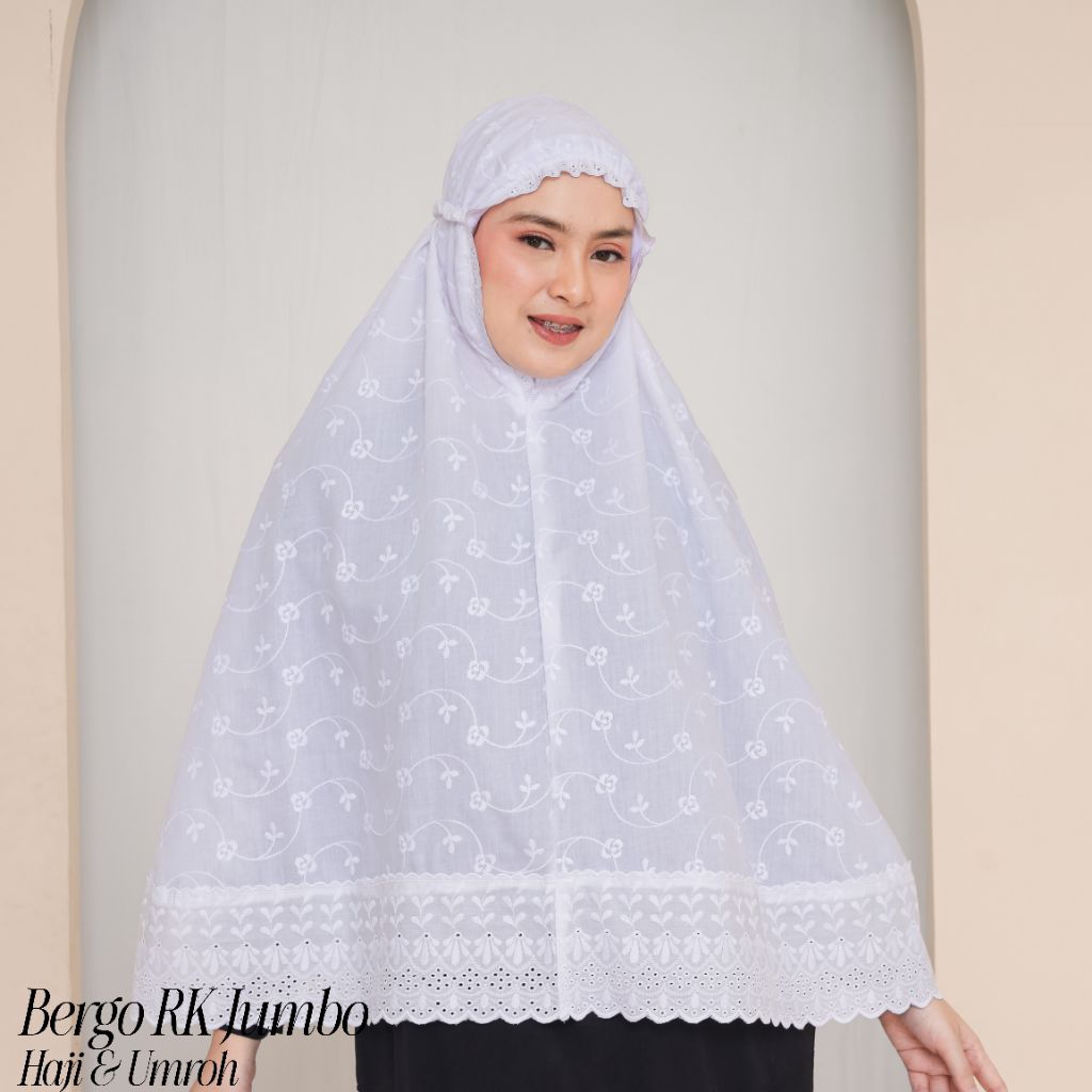 Bergo Jepang Renda Katun Putih Jumbo Perlengkapan Umroh Wanita
