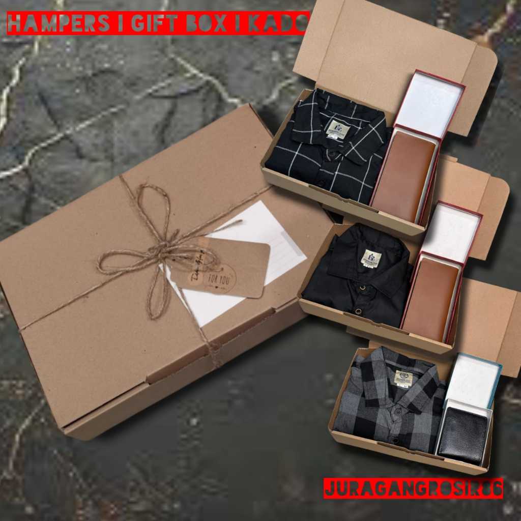 GIFT BOX KADO HAMPERS COWOK CEWEK PRIA WANITA KEMEJA HITAM POLOS FLANEL KOTAK KOTAK GIFT BOX ULANG T