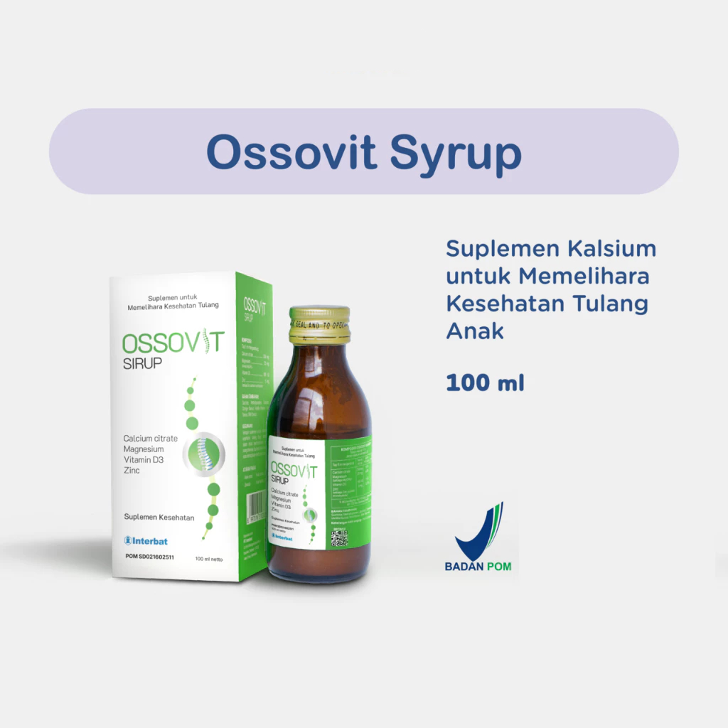 Ossovit Sirup 100 ml - Suplemen Kalsium, Vitamin D3 & Zinc untuk Memelihara Kesehatan Tulang Anak