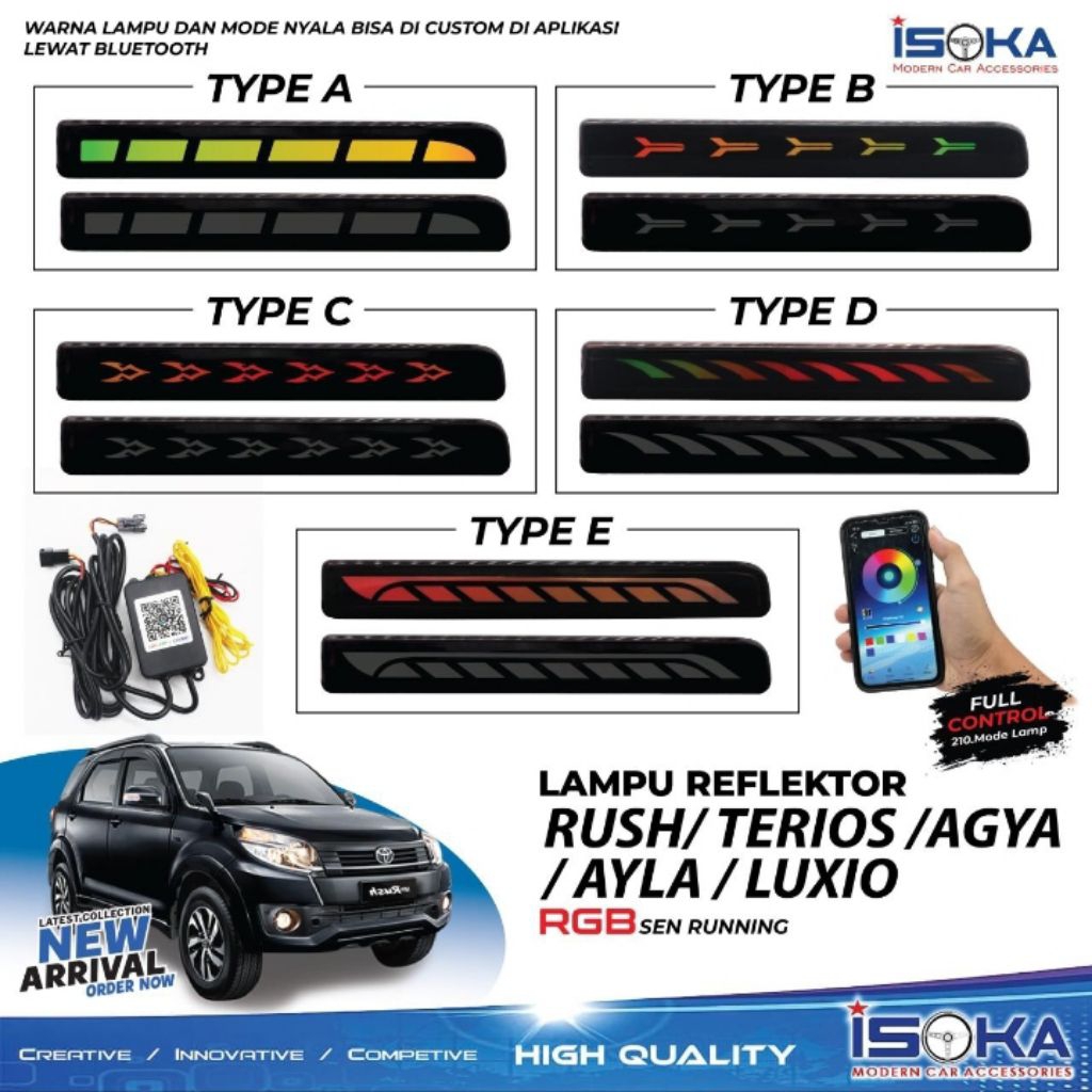 Lampu Reflektor/Mata Kucing RGB Bumper Belakang Mobil New Agya/Ayla,Rush/Terios new ,Luxio (Harga Pe