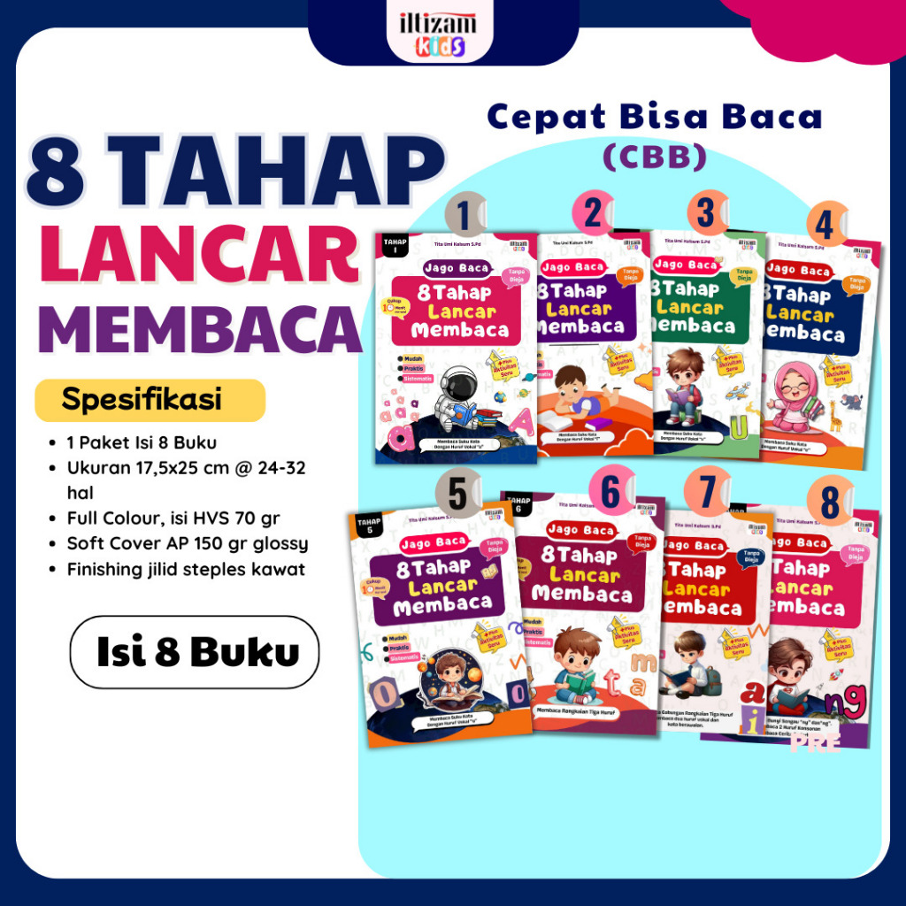 (Dapat 8 Buku) Buku Belajar membaca 8 Tahap Lancar Membaca Tanpa Dieja 10 menit pustaka iltizam solo