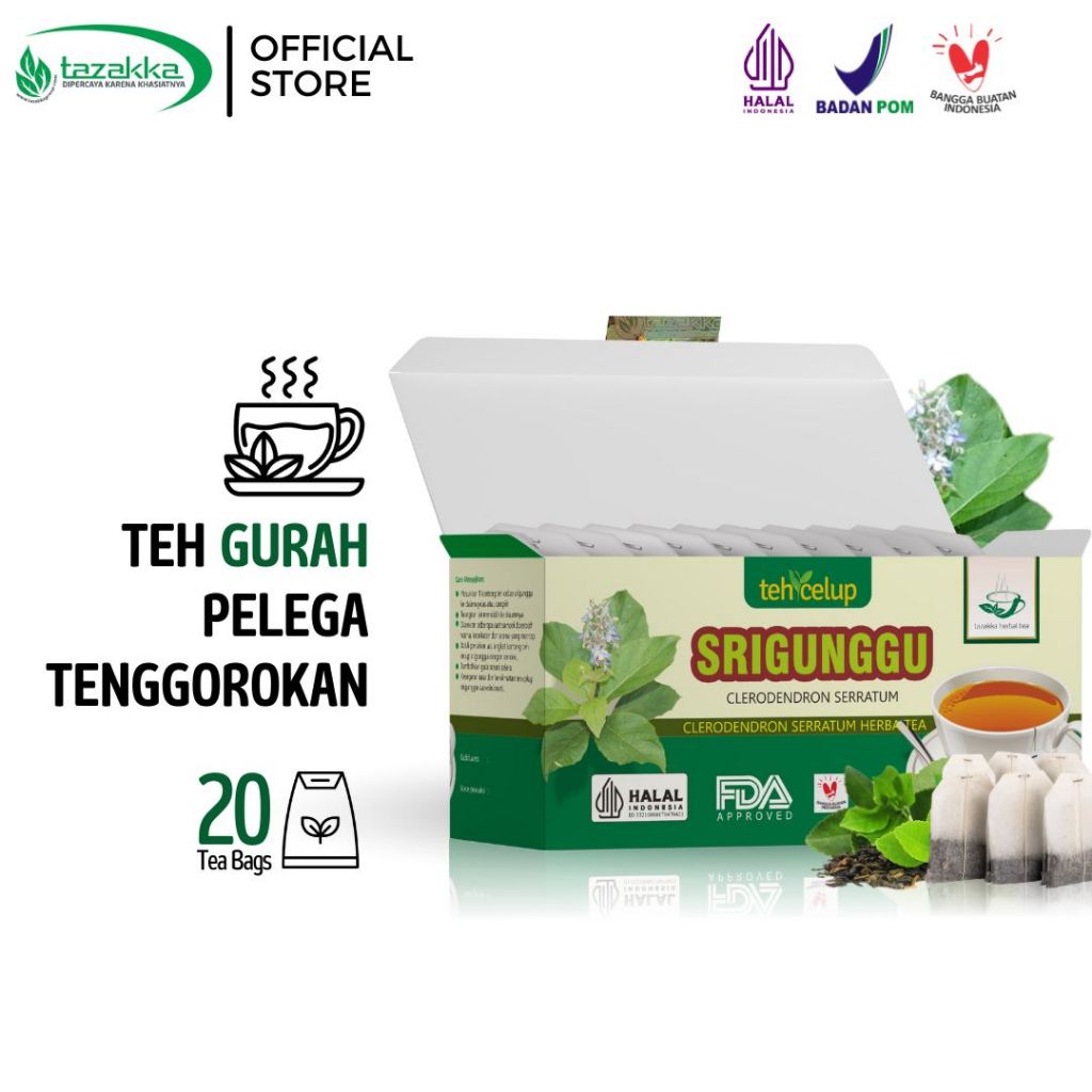 

Obat Herbal Teh Srigunggu obat untuk Gurah dari Tazakka isi 20 kantung teh Celup sudah BPOM dan Original