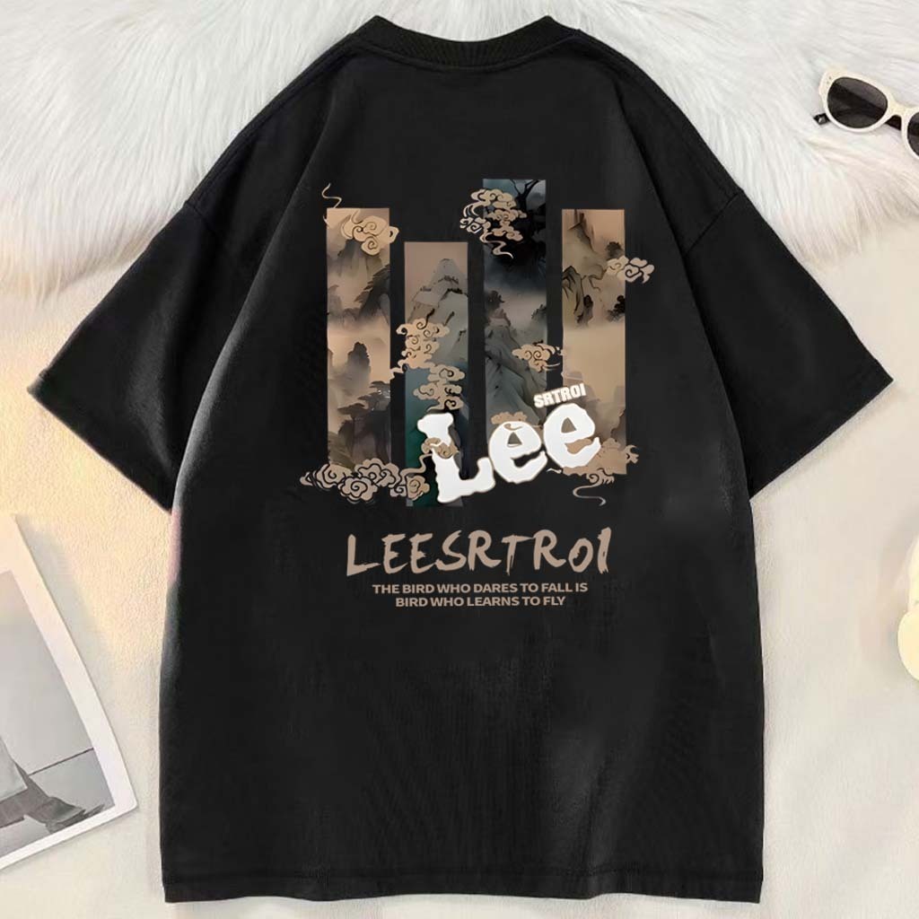 Atasan lengan pendek motif lukisan pemandangan gaya Cina | T Shirt Longgar |Kaos Import baju t shirt