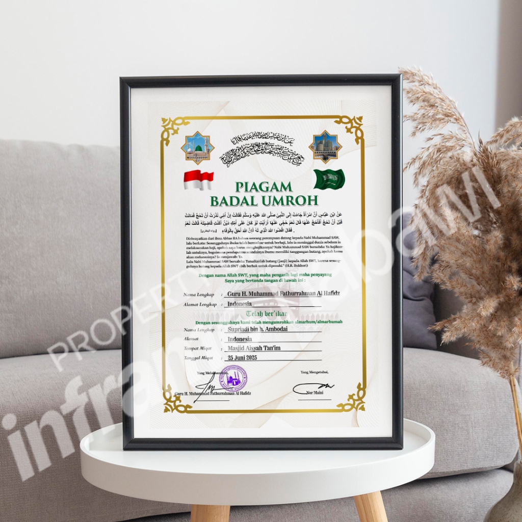 Desain Cetak Sertifikat Badal Haji & Umroh A4 F4 | Elegan & Siap Kirim