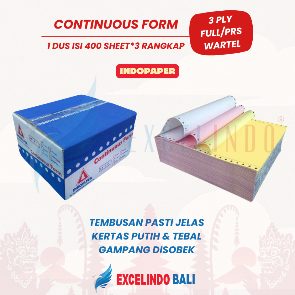 

Continuous Form 3 ply NCR Ekonomis UKURAN FULL/PERFORASI merk Indopaper