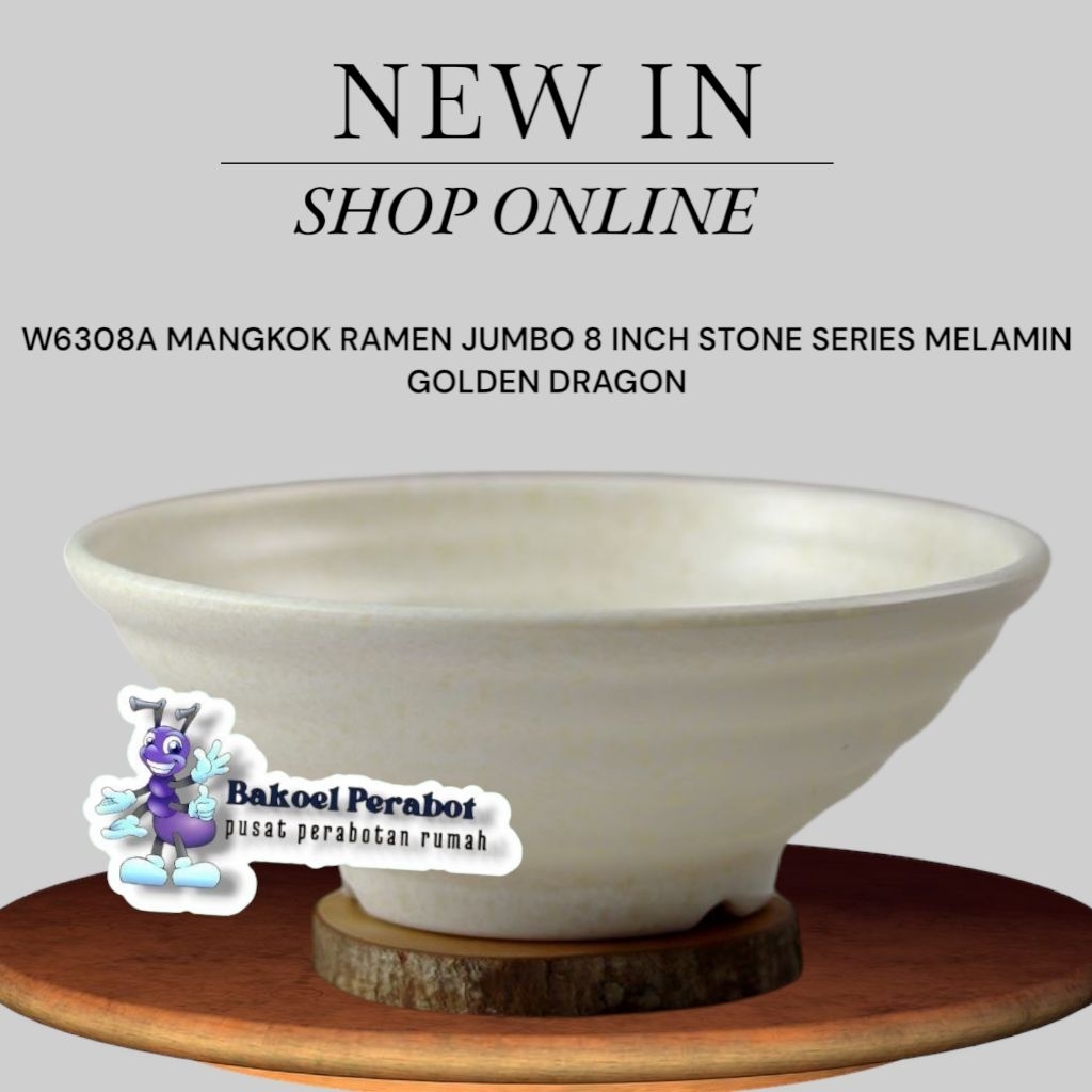 Grosir dan Ecer W6308A Mangkok Ramen Jumbo 8 Inch Stone Series Melamin Golden Dragon