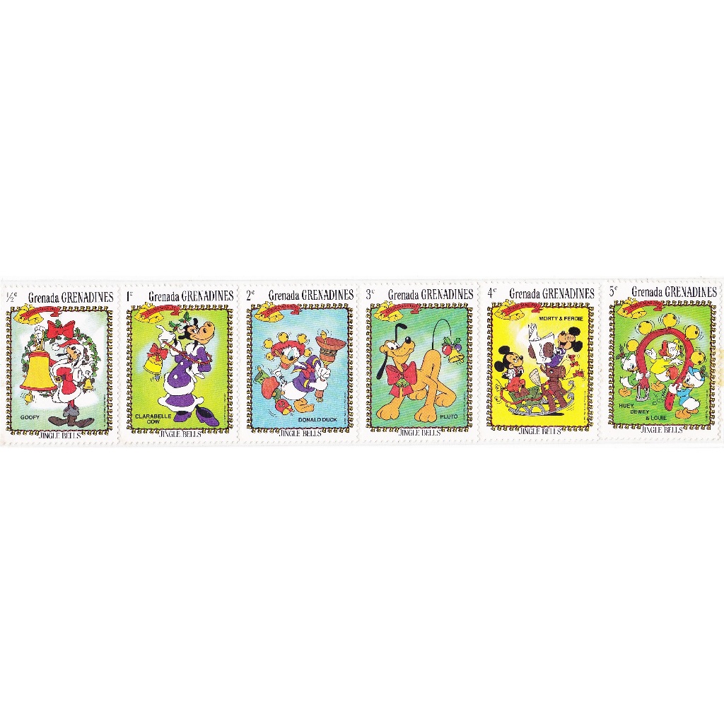 

Disney Friends Jingle Bells Christmas Grenada Grenadines 1983 Postage Stamps Perangko Prangko Pos Filateli Philately Goofy Mickey Morty Ferdie Mouse Donald Huey Dewey Louie Duck Clarabelle Cow