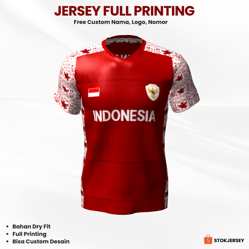 Kaos Jersey Futsal Timnas Merah Putih Motif Geometris 617 - Jersey Olahraga Custom