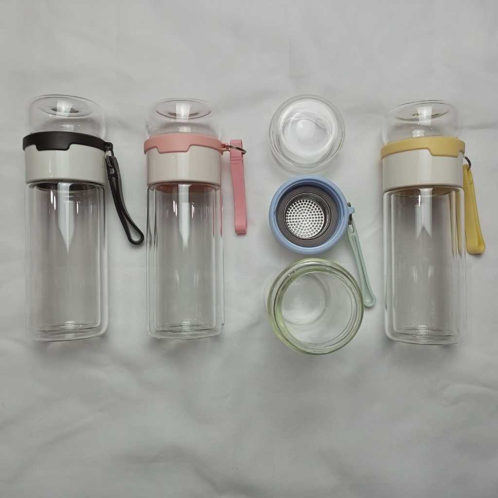Botol Minum Kaca infuser ABK botol minum kaca + saringan teh botol minum infuse water 600ml