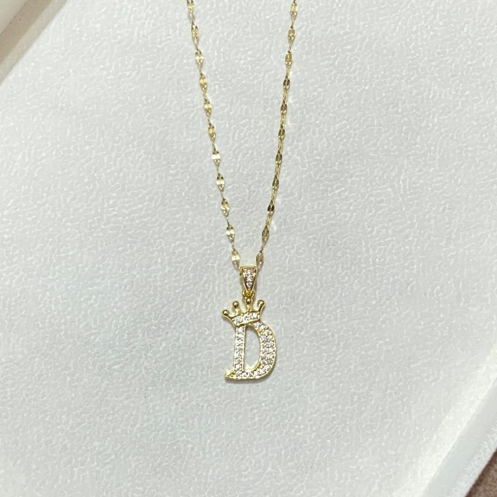 Kalung Liontin Huruf D Titanium Gold Elegan Trendi Cantik