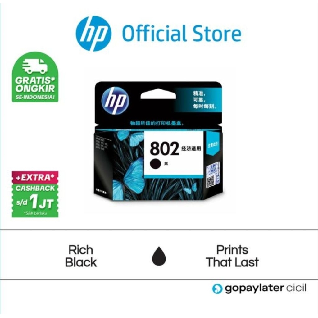 Tinta Hp 802 Black Original/Cartridge Hp 802 Black Original