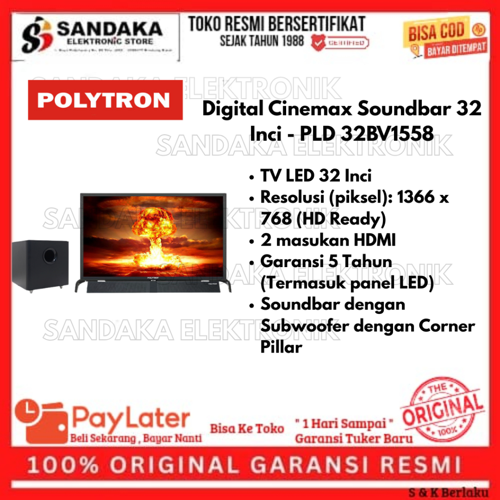 Polytron Led Tv 32BV1558 32 Inch Cinemax Soundbar