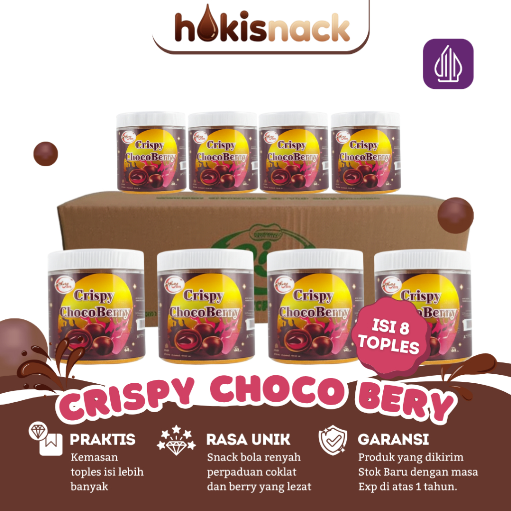 

1 Dus Crispy Choco Berry Isi 8 Toples | Snack Coklat Berry Renyah Halal untuk Warung & Camilan Anak