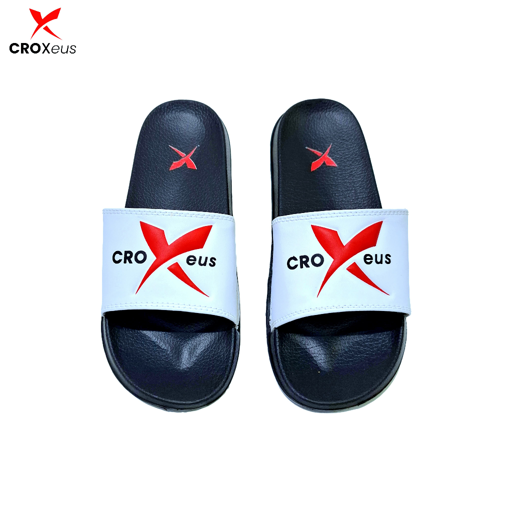 Croxeus - Sandal Slop Anak Karet Slip On Polos Hitam Putih