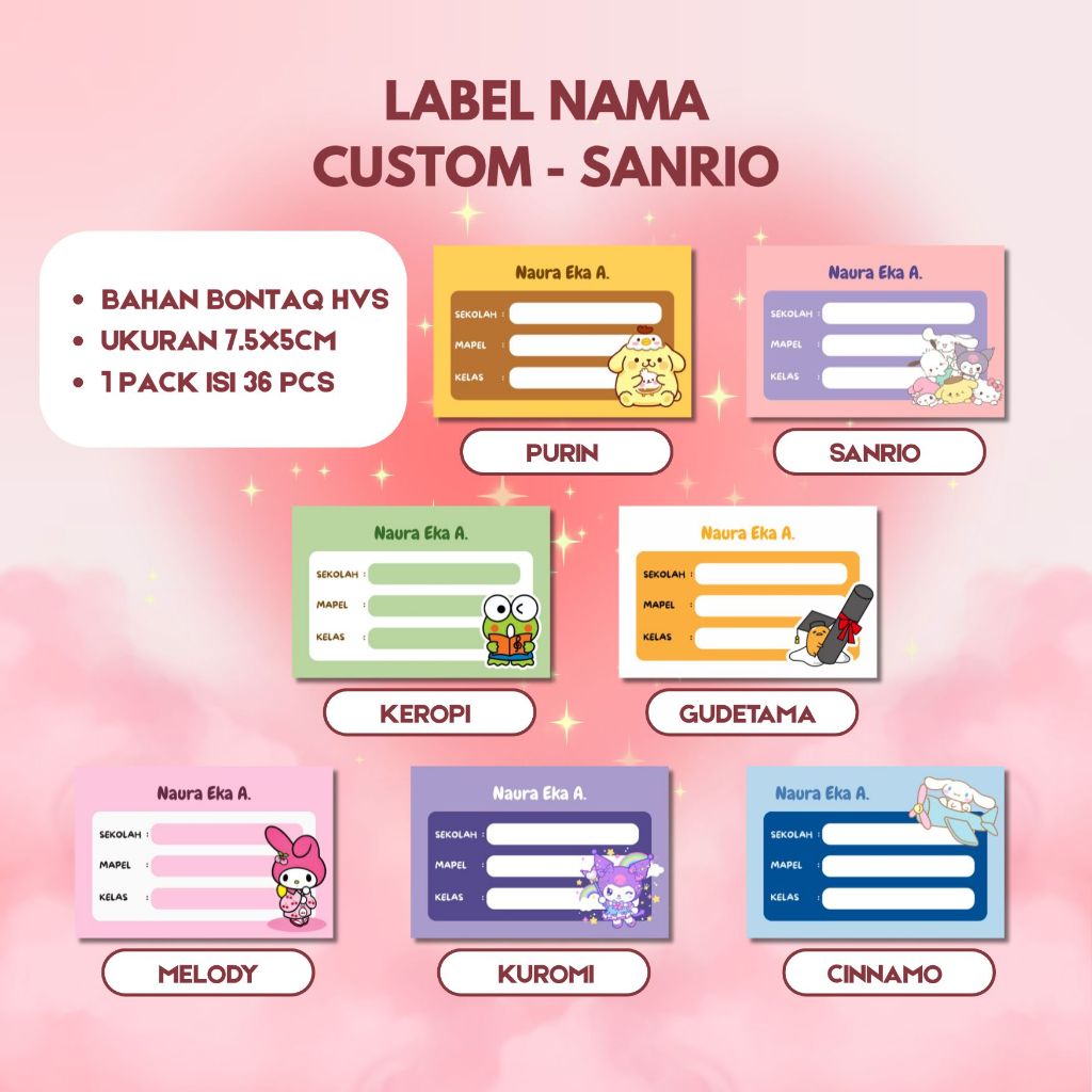 

TERMURAH ISI 36 STIKER LABEL BUKU PELAJARAN CUSTOM NAMA / LABEL NAMA SANRIO / LABEL NAMA ANAK CUSTOM