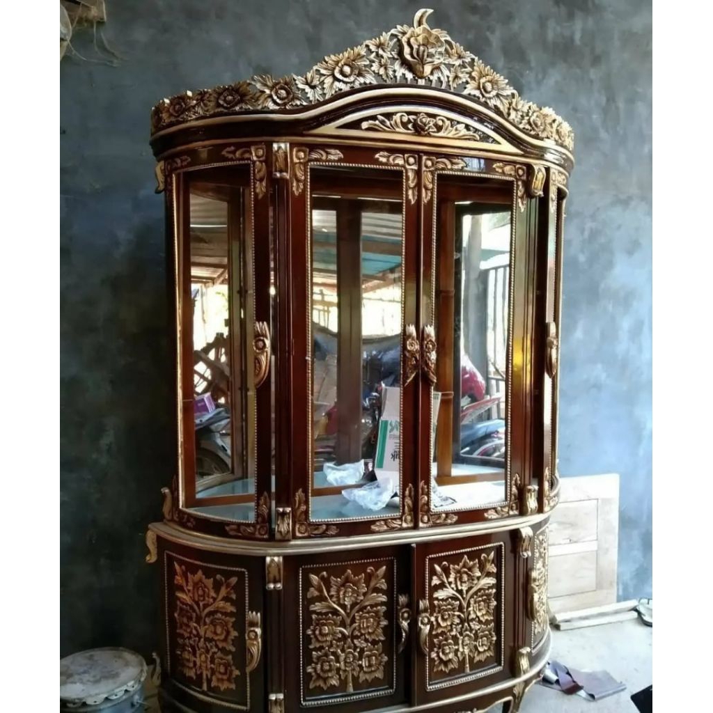 bufet pajangan kayu jati, bufet tumpuk pajangan kayu jati