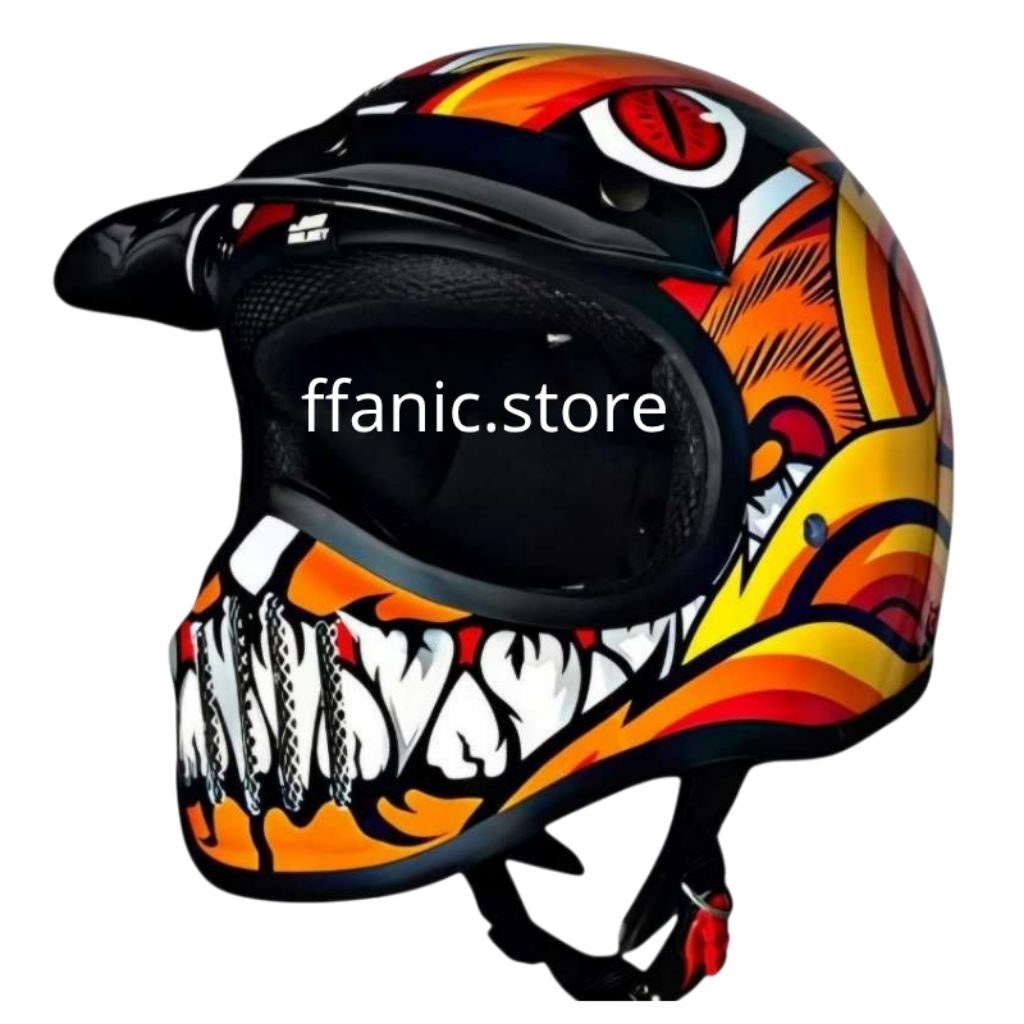 Helm Cakil Motif Lidah Api Vintage Motorcycle Helmet