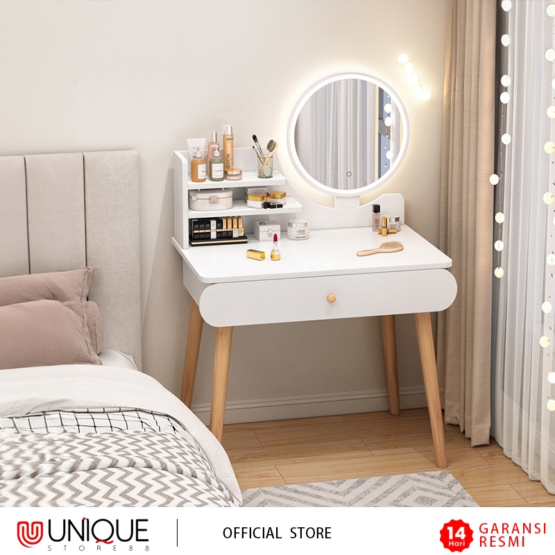 Meja Rias Minimalis Rak Kosmetik Kaca Meja Make up Lemari Kosmetik Meja Rias Putih