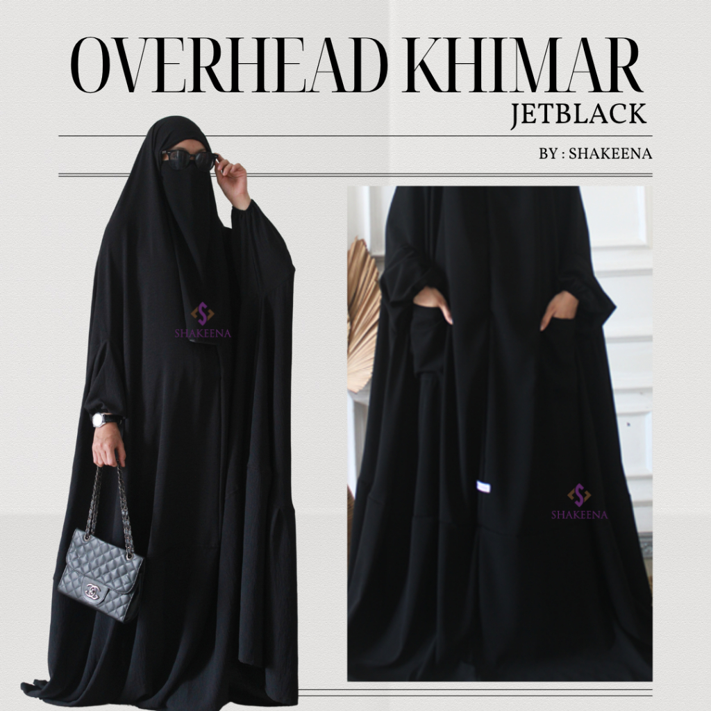 Khimar overhead Jetblack free cadar - Hijab one piece premium