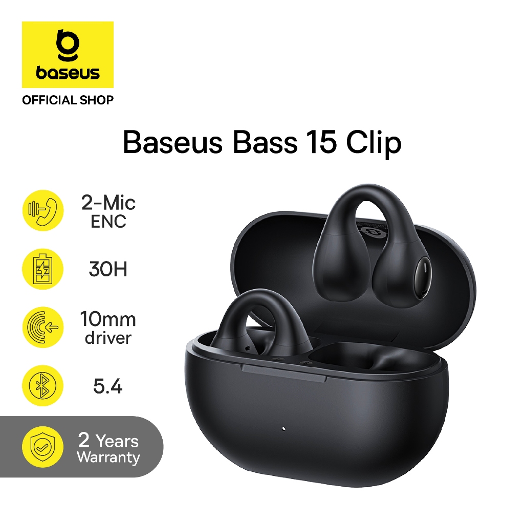 Baseus TWS Bass 15 Clip Open-Ear OWS Ear Clip Earphones Headset Bluetooth 5.4 TWS Sport dan Kerja
