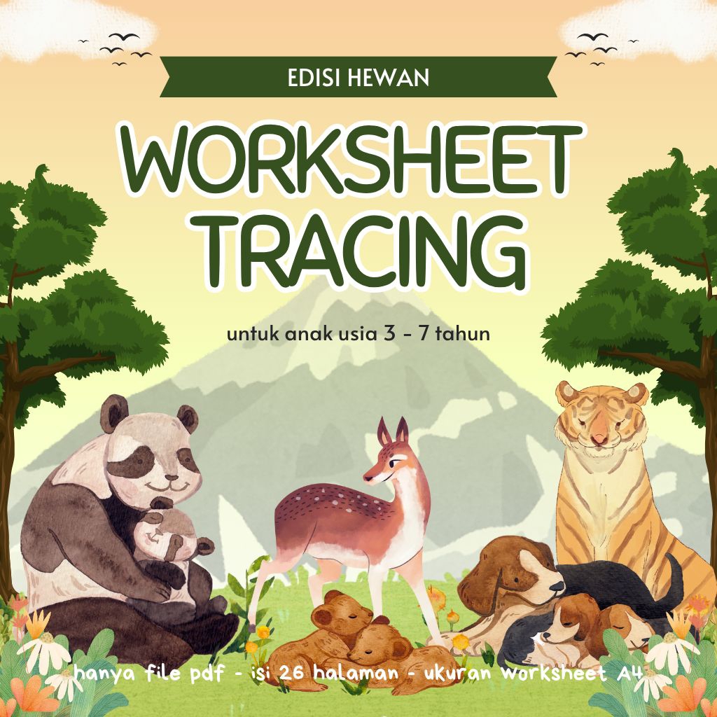 Worksheet Tracing Tema Hewan untuk Anak Usia 3–7 Tahun | 26 Halaman Edukasi Anak