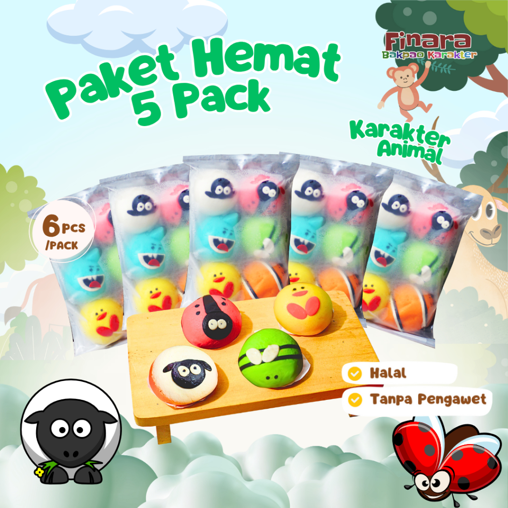 

Paket Hemat 5 Pack Bakpao Karakter Frozen Finara Animal Rasa Cokelat