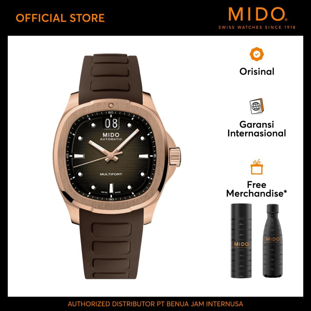 MIDO M0495263729100 Multifort TV Big Date Brown Gradient Dial Brown Rubber Strap