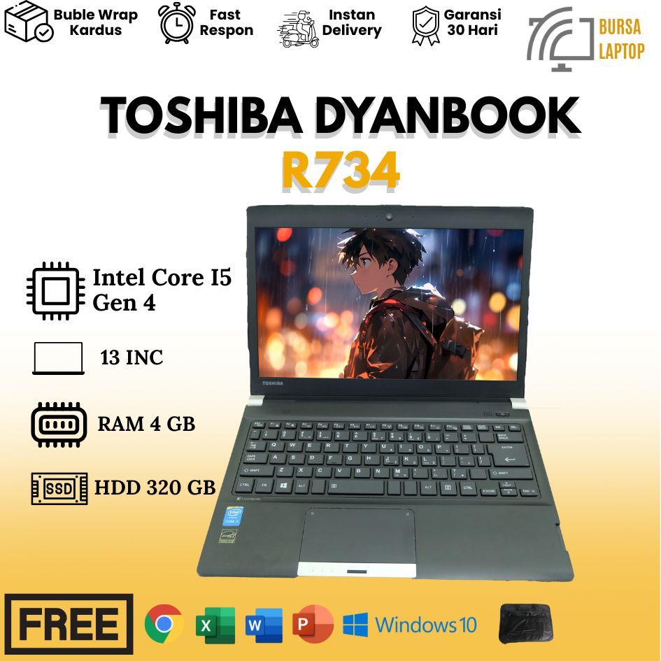 Laptop Toshiba R734 Core I5 gen 4 Ram 8gb Hdd 320gb 13inch Siap Pakai