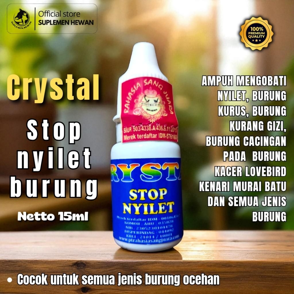 Crystal Stop Nyilet Burung 15ml - Obat Nyilet & Kurus untuk Kacer Lovebird Kenari Murai Batu & Semua