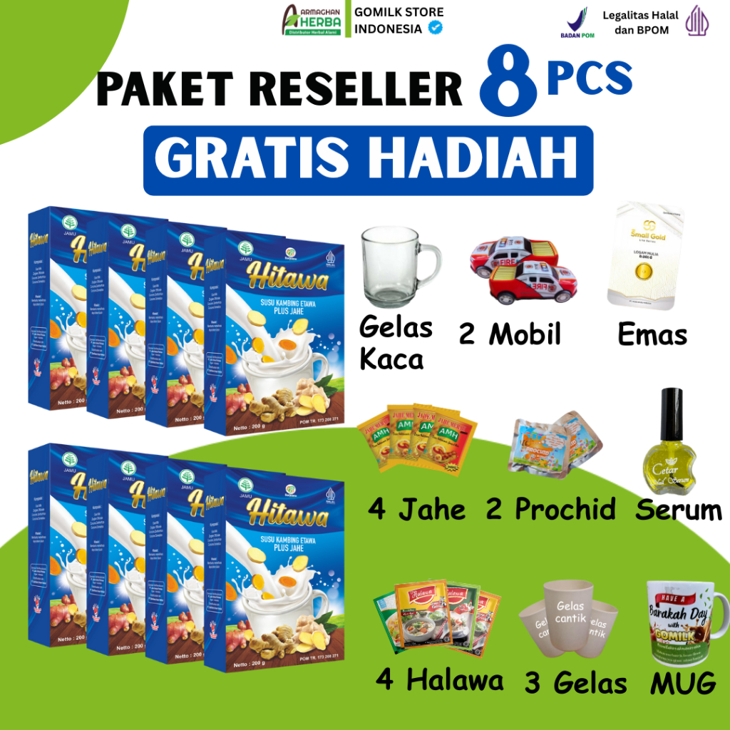 

[PAKET RESELLER] [BELI 8 DISKON 20%] [EXPIRED LAMA] Susu Kambing Plus Jahe Kunyit Temulawak HITAWA 200 gr GARANSI Produk Original