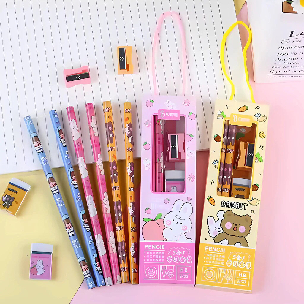 

Alat Tulis Sekolah Lengkap 1 Set Anak SD TK Pensil Penghapus Serutan Set Stationery Paket Murah Lucu