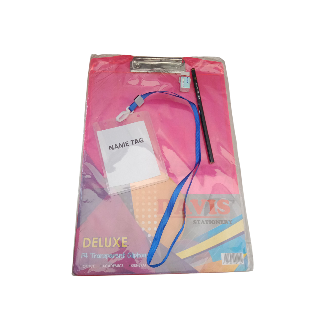 

PAKET LENGKAP UJIAN XVS Stationery F4 Transparent Clipboard/ papan ujian name tag