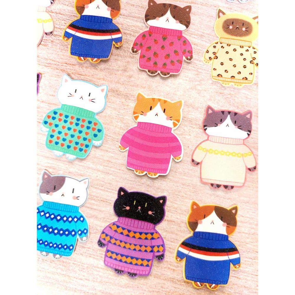 

DOPAMINIQUE Cat Sticker Die Cut / Stiker Satuan Kucing Laminasi Glitter