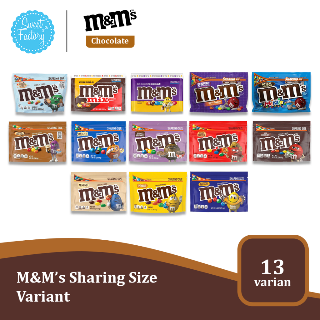 

M&M’s Series Sharing Size – Permen Cokelat Premium Import USA 5 Varian (Caramel Cold Brew, Milk Chocolate, Almond, Peanut, Caramel)