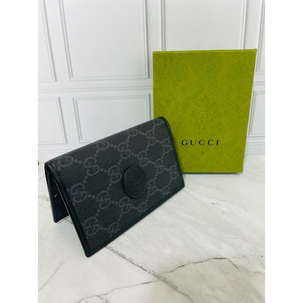 Preloved Gucci Black GG Supreme Men/Pria Card Case Leather/Dompet 100% Ori