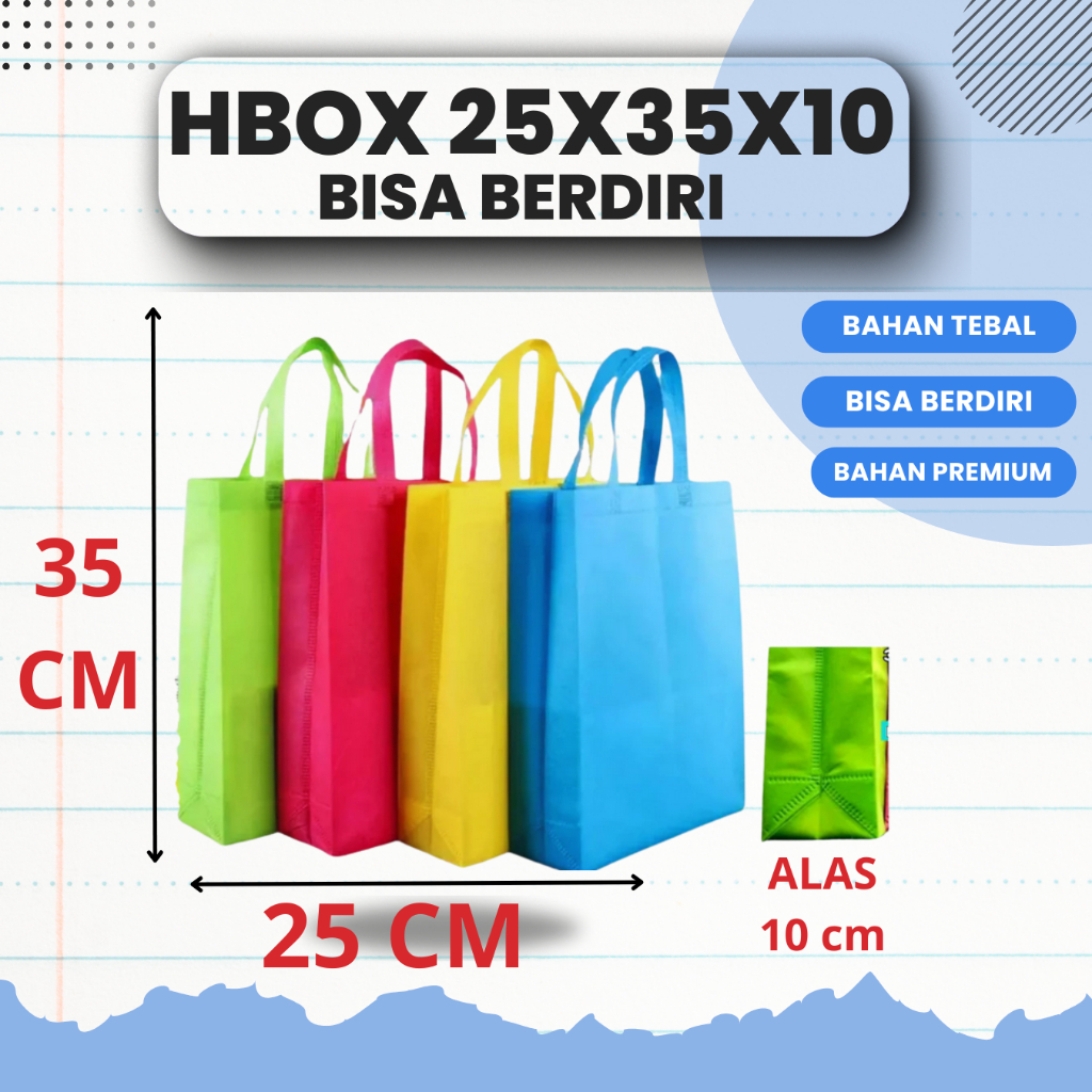 

Goodie Bag 25x35x10 BISA BERDIRI Handle Box Tas Spunbond Bag Tebal Kuat 75 Gsm Tas Hajatan Souvenir Hampers Ultah / Tas Spunbond 25x35X10